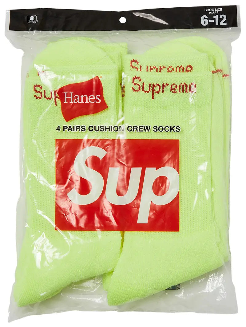Supreme x Hanes Crew Socks (4 Pack) "Fluorescent Yellow"