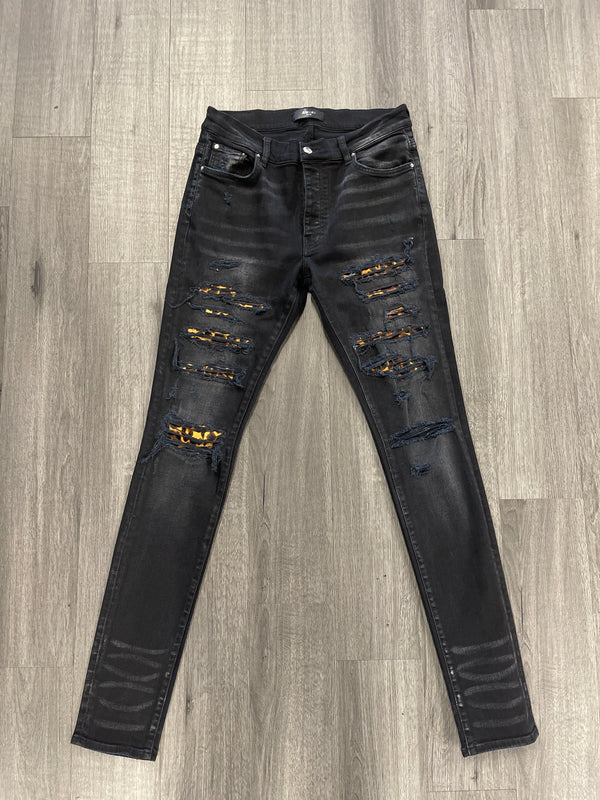 Amiri Skinny Pants "Black Leopard Patch"