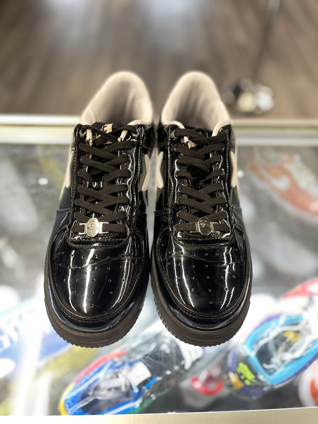 A Bathing Ape Bapesta "Patent Black/White"