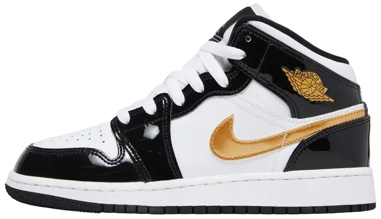 2019 Air Jordan Retro 1 Mid "Patent Black White Gold"