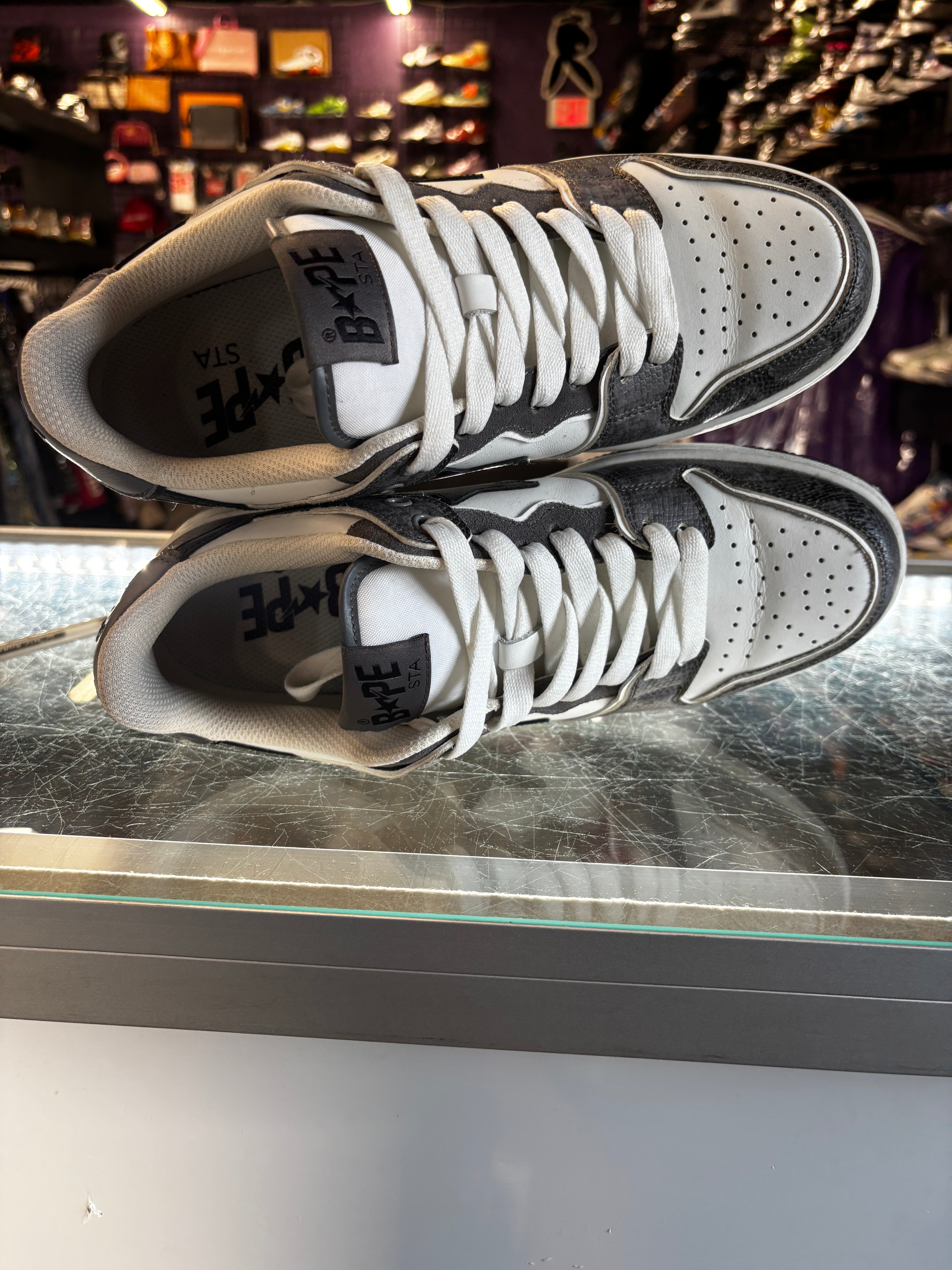 A Bathing Ape Bapesta Low Patent "M1 Black/Grey Snakeskin"
