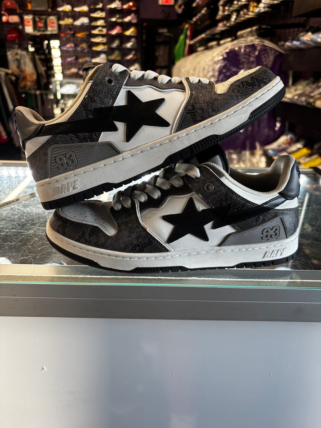 A Bathing Ape Bapesta Low Patent "M1 Black/Grey Snakeskin"