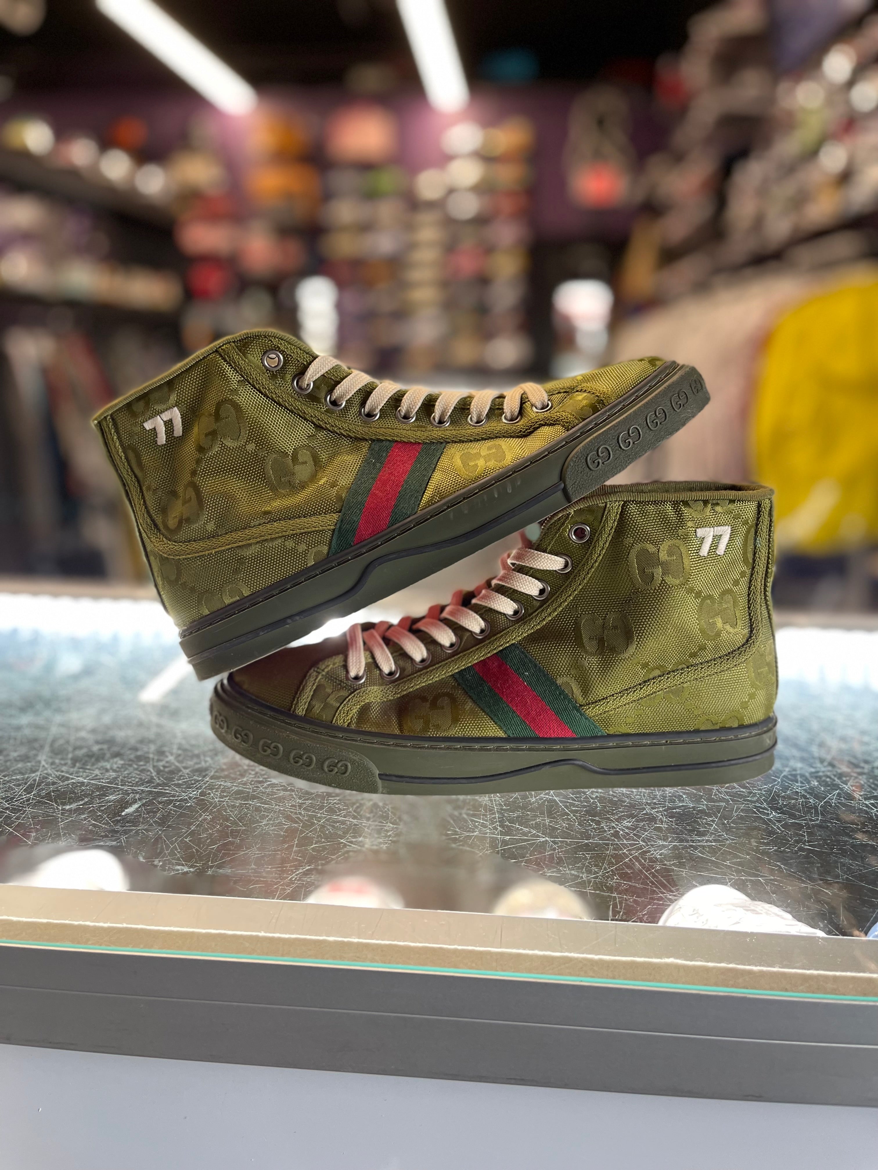 Gucci Tennis 1977 Canvas Sneaker Olive Green"