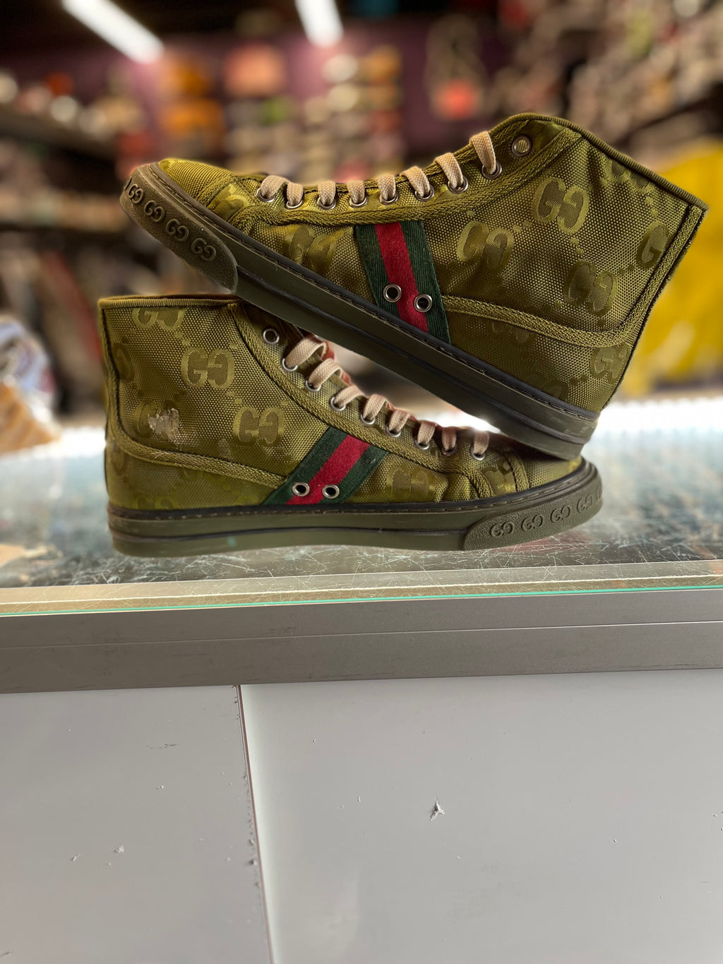Gucci Tennis 1977 Canvas Sneaker Olive Green"