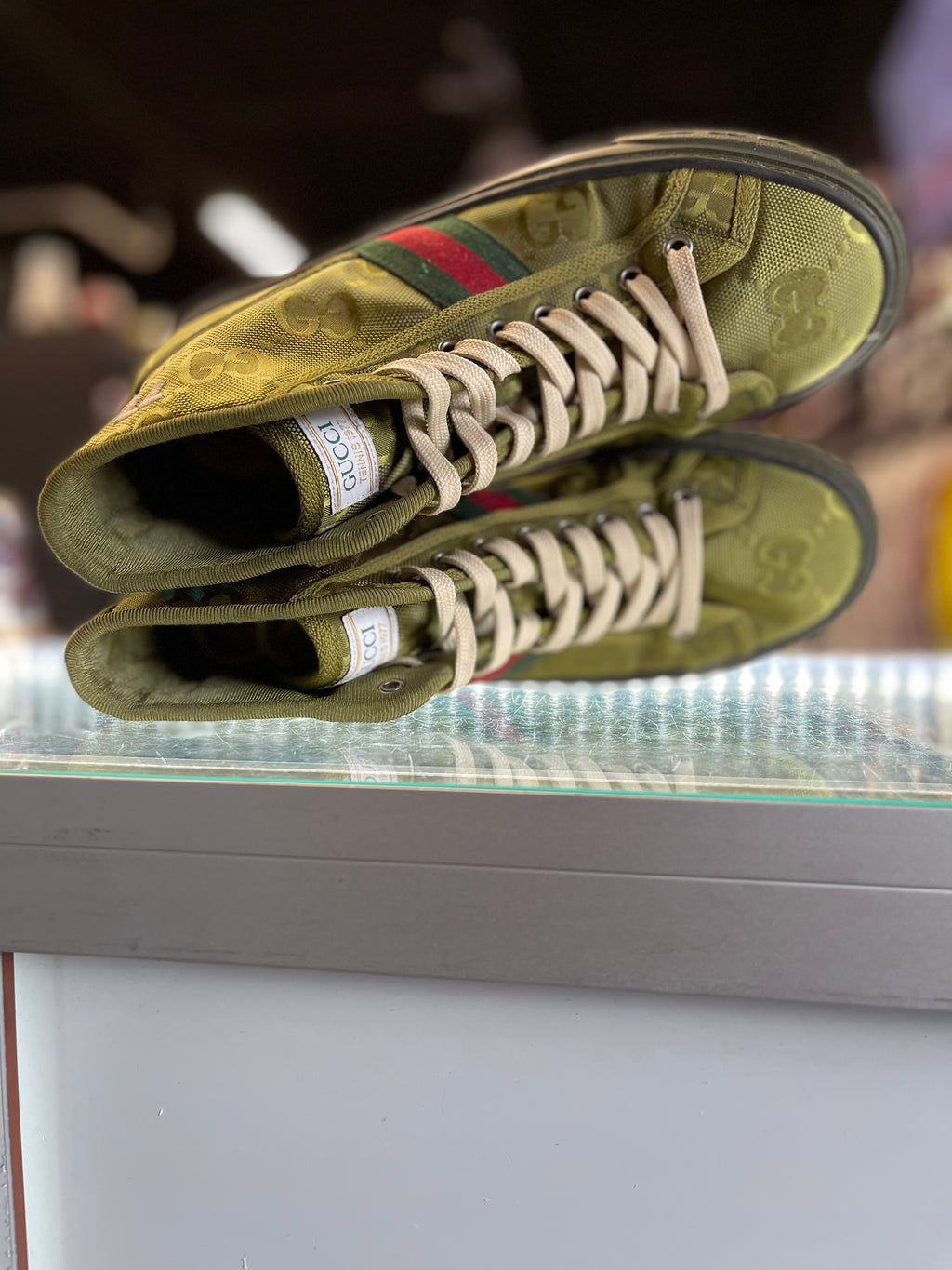 Gucci Tennis 1977 Canvas Sneaker Olive Green"