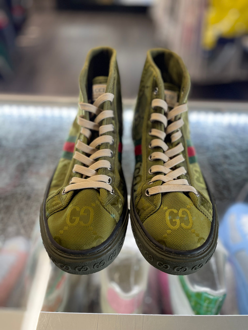 Gucci Tennis 1977 Canvas Sneaker Olive Green"