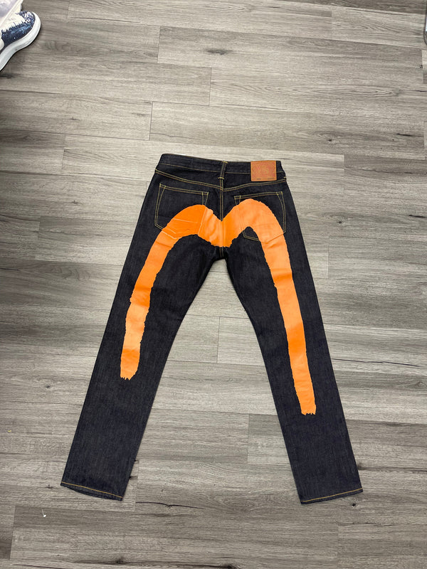 Evisu Brushstroke Daicook Slim Straight Denim "Orange"