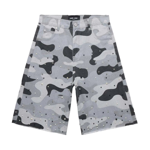 Homme Femme Gemstone Snow Camo Denim Shorts