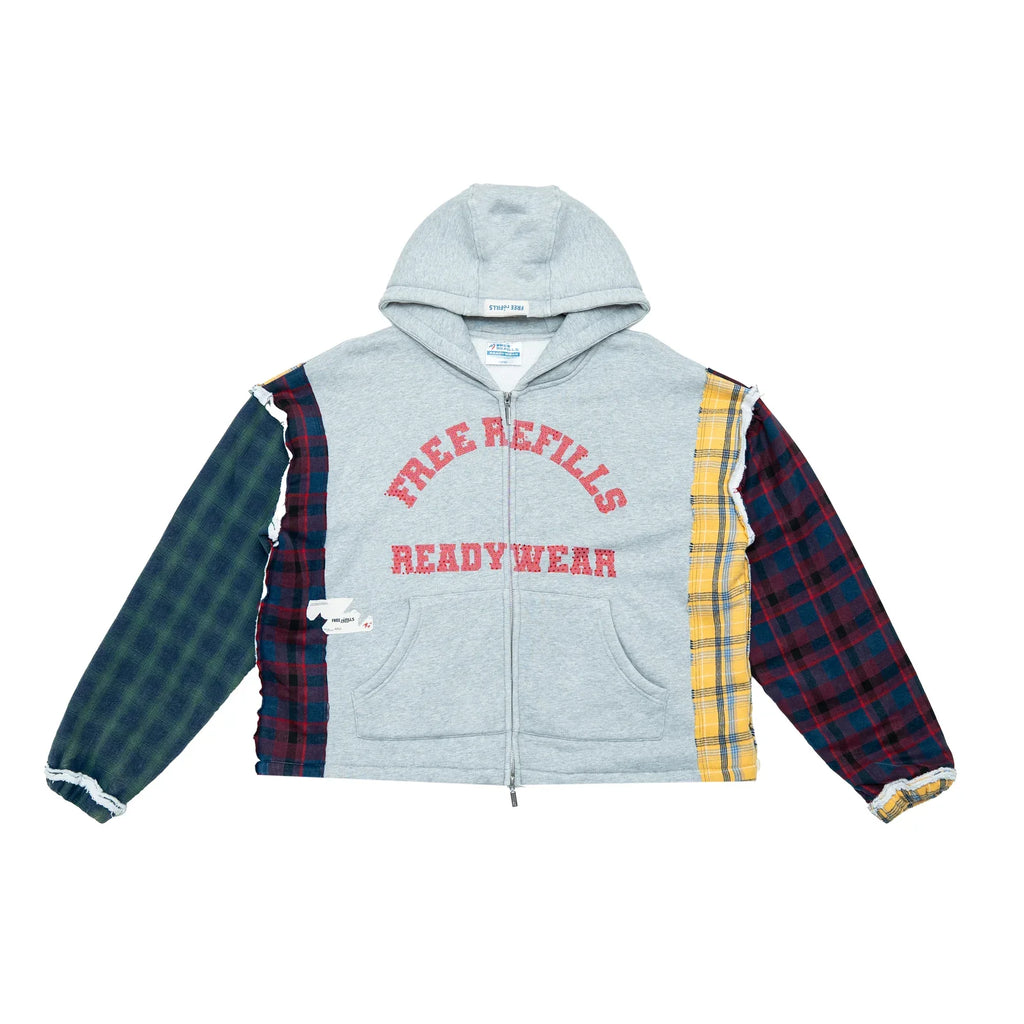 Free Refills Multi Flannel Zip-Up Hoodie "Grey"