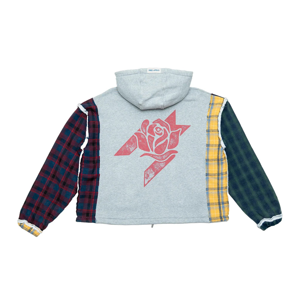 Free Refills Multi Flannel Zip-Up Hoodie "Grey"